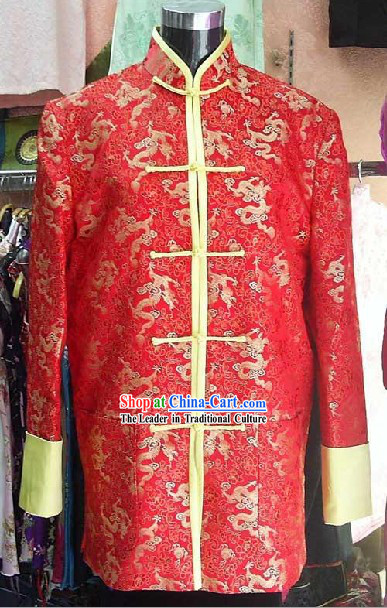 Chinese Lucky Red Dragon Mandarin Blouse