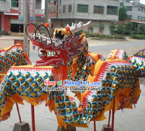 Supreme Chinese Traditional Dragon Dance Equipments Complete Set _Gold Armor Silver Dragon_