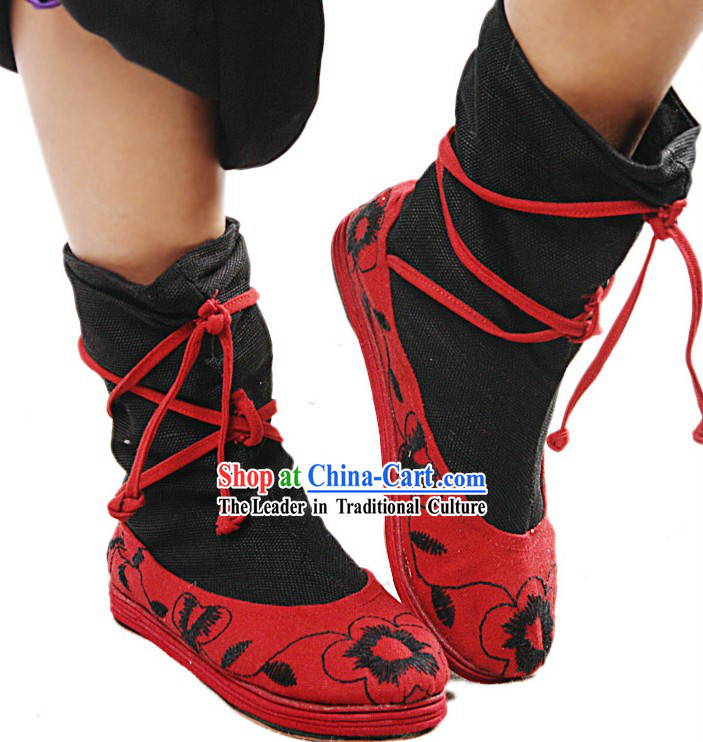 Handmade and Embroidered Lucky Red Long Cloth Boots