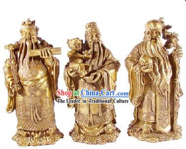 Chinese Traditional Feng Shui God of Luck Health Wealth _3 Statues Set_