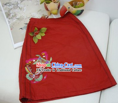 Chinese Traditional Hands Embroidered Butterfly Lucky Red Skirt