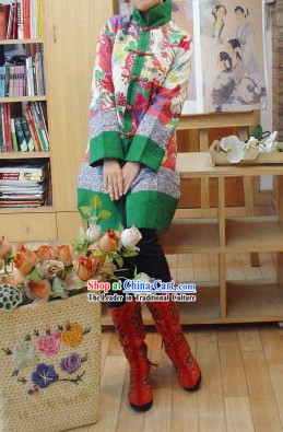 Supreme Chinese Traditional Long Ancient Time Cotton Outercoat for Women