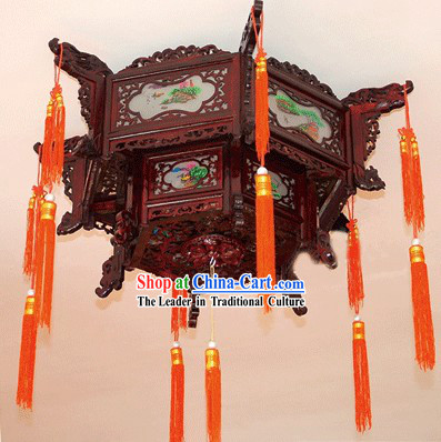 Large Traditional Chinese Hand Carved Natural Wood Two Layers Palace Lantern