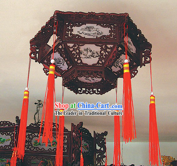 Traditional Chinese Hand Carved Natural Wood Palace Ceiling Lantern