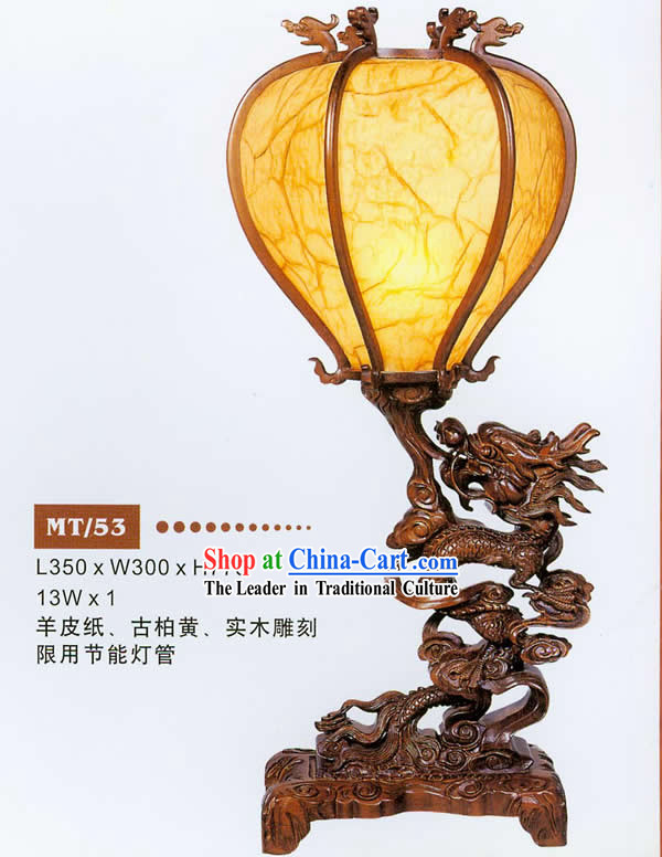 31 Inches Height Large Chinese Hand Carved Wooden Dragon Desk Lantern