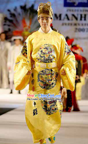 Ancient Song Dynasty Dragon Emperor Men King Costumes and Chinese Emperor Hat