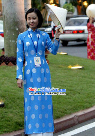 Vietnamese Traditional Blue Ladies Long Costume