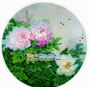 Large 40 Inch Chinese Hand Made Peony Painting Umbrella