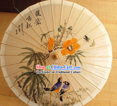 Chinese Painted Birds Paper Umbrellas
