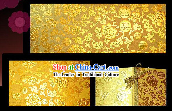 Supreme Golden Double Happiness Chinese Wedding Invitation Cards 20 Pieces Set