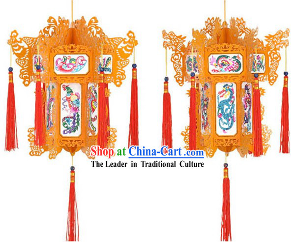 Hand Made Chinese Traditional Paper Palace Lantern - Dragon and Phoenix _red_