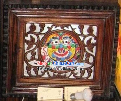 Chinese Antique Style Wooden Lion Dance Wall Lanterns