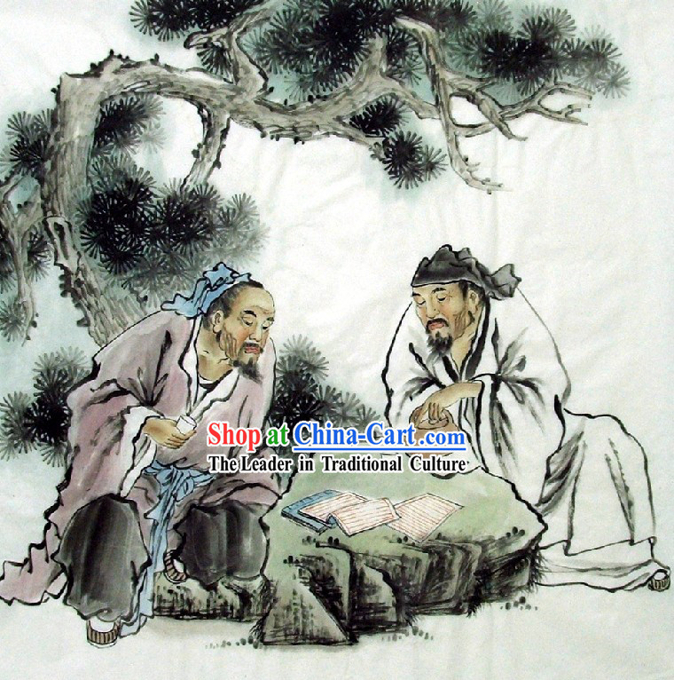 Traditional Chinese Painting - Playing Chess by Qing Shaoping