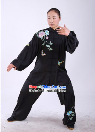 Chinese Traditional Martial Arts Embroidered Butterfly and Flower Uniform Set