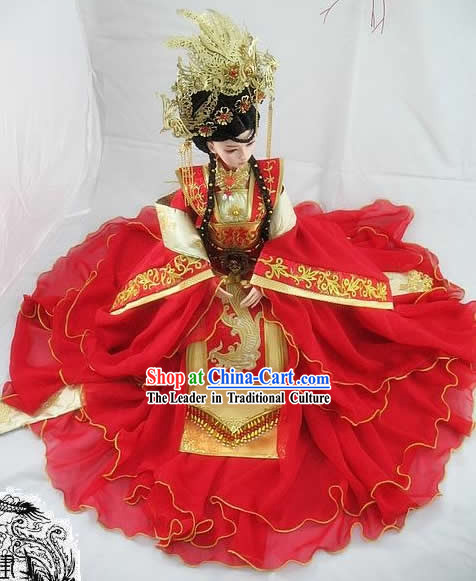 Chinese Ancient Princess Bride Wedding Dress, Hair Decoration and Wig Complete Set