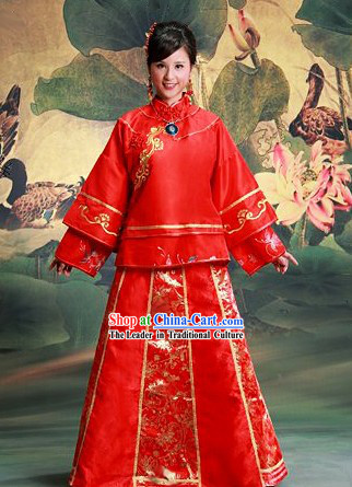 Chinese Classic Lucky Red Floral Wedding Dress Complete Set