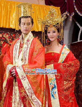 Chinese Emperor and Empress Wedding Dress 2 Complete Sets