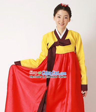 Traditional Korean Hanbok Complete Set for Women _red and yellow_
