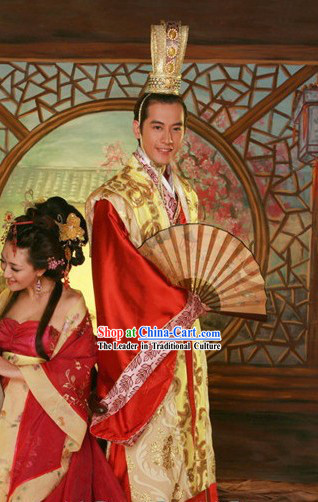 Traditional Chinese Wedding Hanfu Dress and Coronet Complete Set