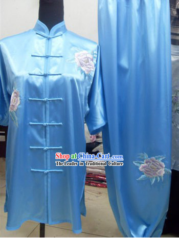 Traditional Peony Silk Kung Fu Suits Complete Set for Men or Women
