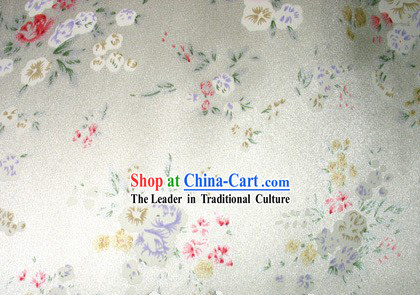 Traditional Chinese Flower White Silk Fabric