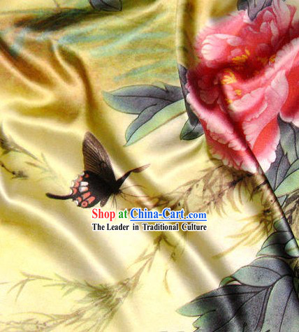 Chinese Pure Silk Bird Flower Butterfly Fabric