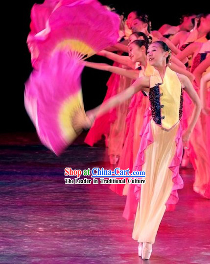 Traditional Chinese Fan Dance Costume and Fan Complete Set