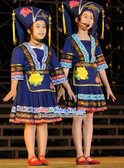 Chinese Minority Dance Costume and Hat for Children