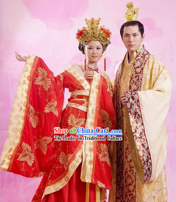 Ancient Chinese Emperor and Empress Wedding Dress for Bride and Bridegroom