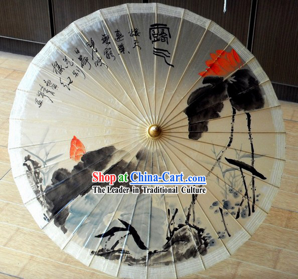 Chinese Traditional Oil Painting Lotus Display Umbrella