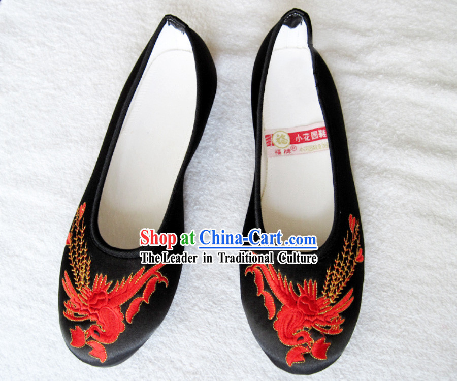 Traditional Chinese Red Wedding Phoenix Cloth Shoes for Women