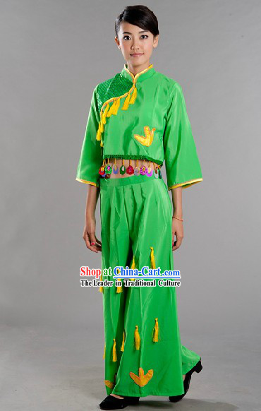 Chinese Green Fan Dance Costumes for Women