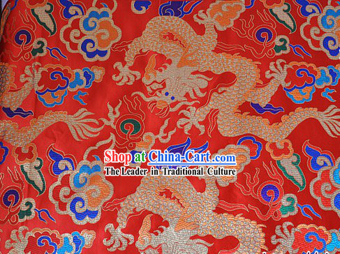 Chinese Red Dragon Brocade Fabric