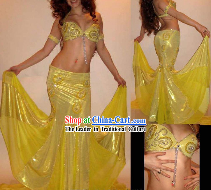 Top Yellow Belly Dance Costumes Complete Set for Women