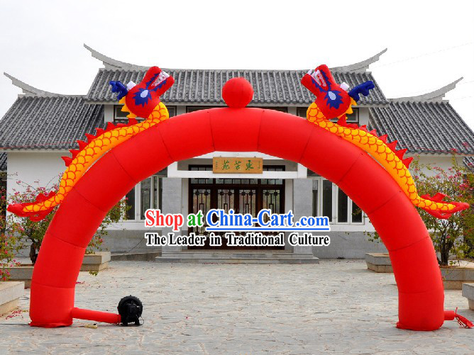 Chinese Inflatable Double Dragons Playing Ball
