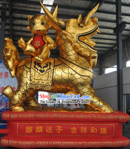 Traditional Large Inflatable Golden Kylin and Child
