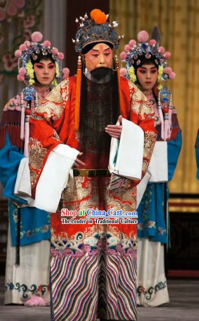 Peking Opera Liu Bei Costumes and Hat for Men