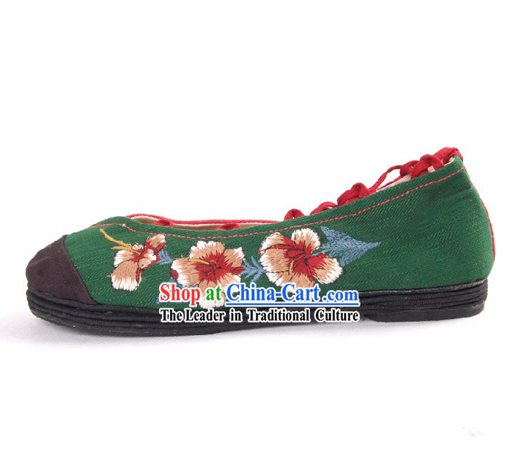 Embroidered Shoes with Layers of Cloth Firmly Stitched Together for Soles