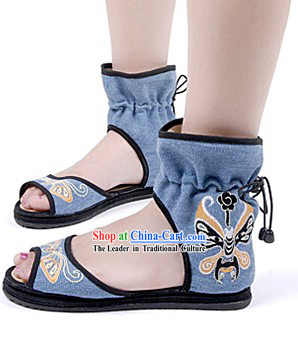 Traditional Chinese Summer Embroidered Opera Masks Sandals