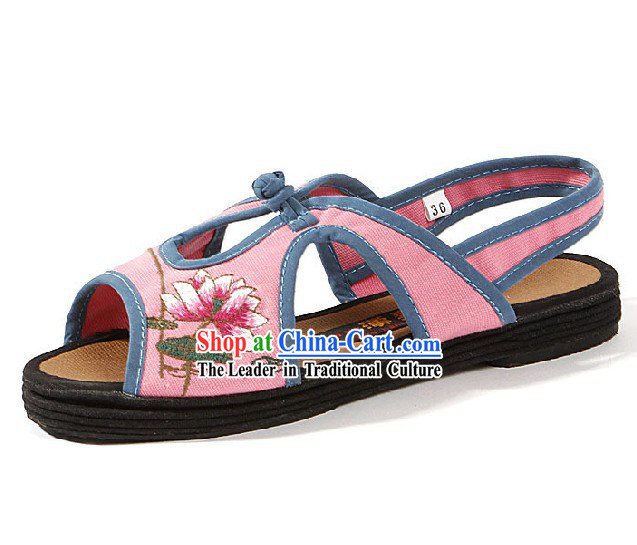 Traditional Chinese Embroidered Lotus Sandals