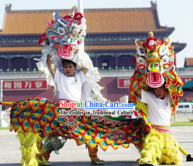 Traditional Chinese Yellow Kylin Dancing Costumes Complete Set