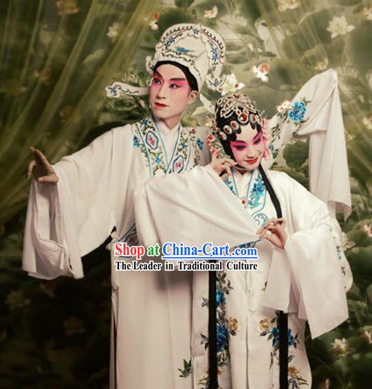 Chinese Peking Opera The Peacocks Fly to the Southeast Costume 2 Sets for Men and Women