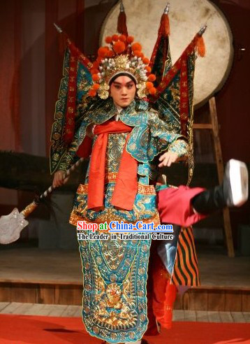 Beijing Opera Wu Sheng Clothing and Hat and Flags