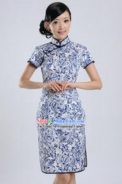 Chinese Classic Blue Flower Qipao