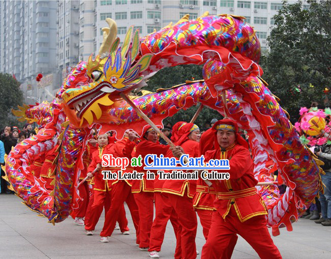 Happy Festival Celebration Red Rainbow Competition and Parade Dragon Dance Costumes Complete Set