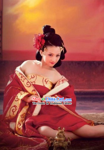 Ancient Chinese Imperial Concubine Red Costumes with Long Tail