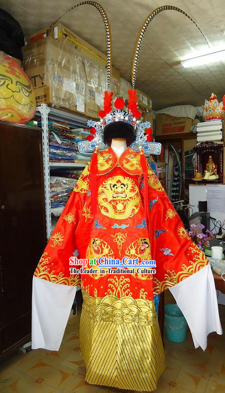 Peking Opera Male Dragon Costume with Long Feathers Headpiece