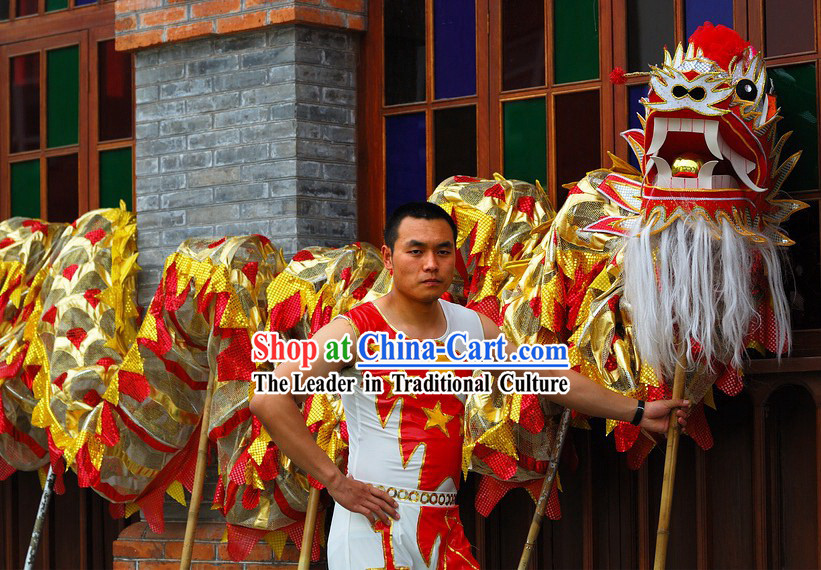Traditional Red Dragon Dance Costumes Complete Set
