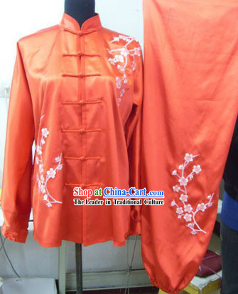 Chinese Silk Embroidered Red Kung Fu Uniform