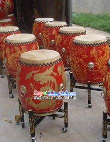 Traditional Chinese Red Dragon and Phoenix Wooden Drum